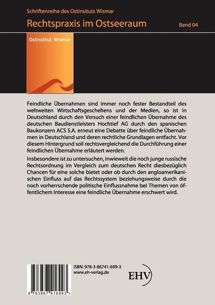 Produktbild: Durchf&uuml;hrung einer feindlichen &Uuml;bernahme im deutschen und russischen Recht