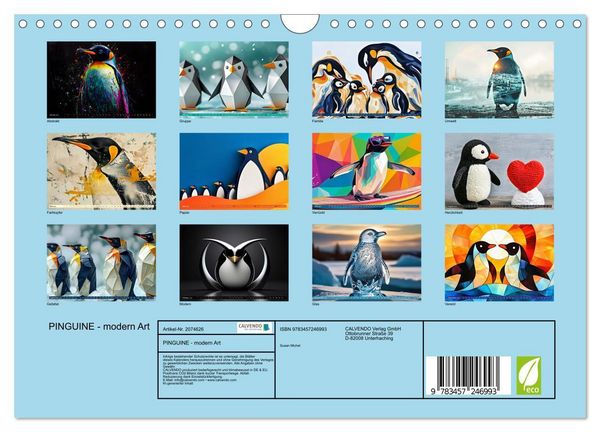 Produktbild: PINGUINE - modern Art (Wandkalender 2026 DIN A4 quer), CALVENDO Monatskalender