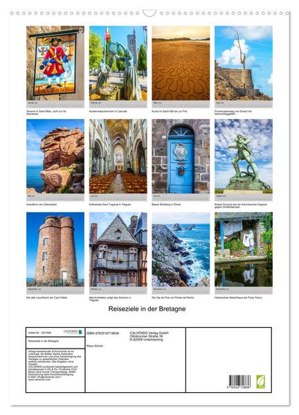 Produktbild: Reiseziele in der Bretagne (Wandkalender 2026 DIN A2 hoch), CALVENDO Monatskalender