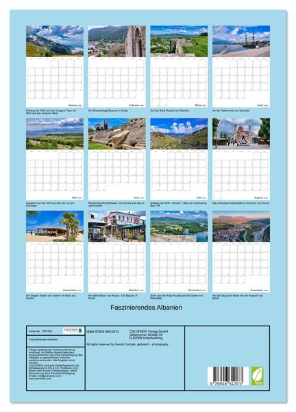 Produktbild: Faszinierendes Albanien (Wandkalender 2026 DIN A3 hoch), CALVENDO Monatskalender