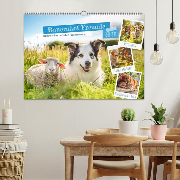 Produktbild: Bauernhof-Freunde - Hunde und ihre tierischen Freundschaften (Wandkalender 2026 DIN A2 quer), CALVENDO Monatskalender