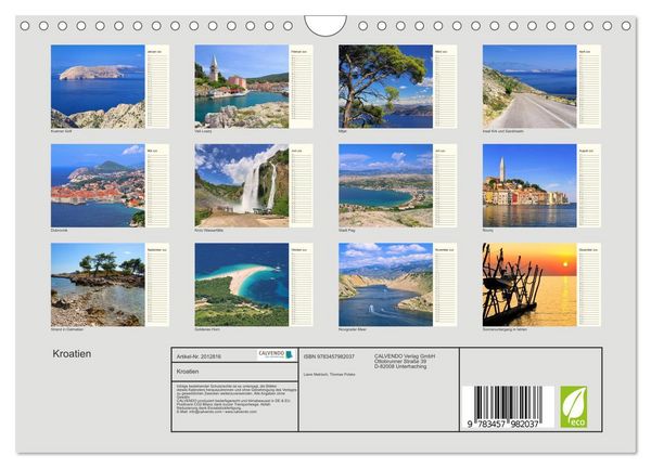 Produktbild: Kroatien (Wandkalender 2026 DIN A4 quer), CALVENDO Monatskalender