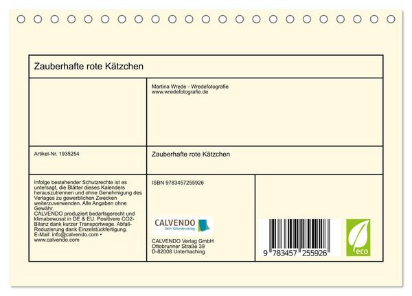 Produktbild: Zauberhafte rote K&auml;tzchen (Tischkalender 2026 DIN A5 quer), CALVENDO Monatskalender