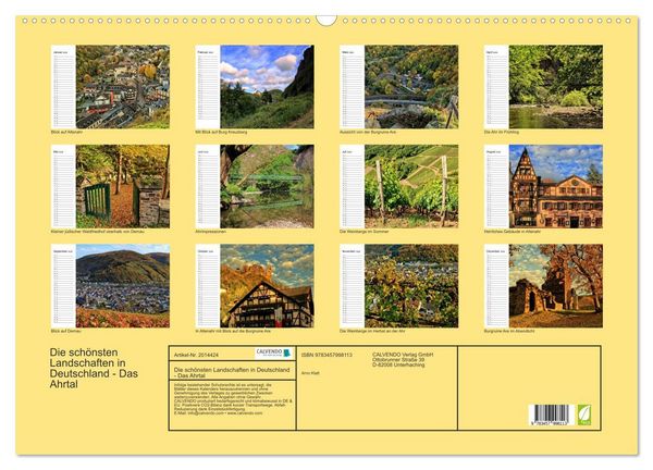 Produktbild: Die sch&ouml;nsten Landschaften in Deutschland - Das Ahrtal (Wandkalender 2026 DIN A2 quer), CALVENDO Monatskalender