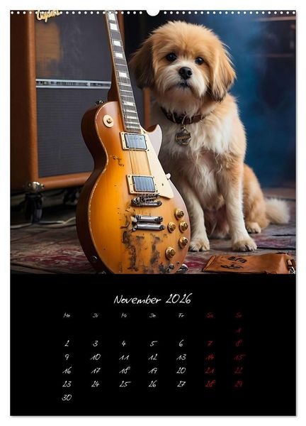 Produktbild: Gitarren und Hunde mit Herz (hochwertiger Premium Wandkalender 2026 DIN A2 hoch), Kunstdruck in Hochglanz