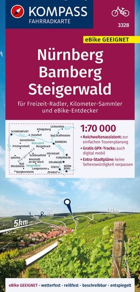 Produktbild: KOMPASS Fahrradkarte 3328 N&uuml;rnberg, Bamberg, Steigerwald