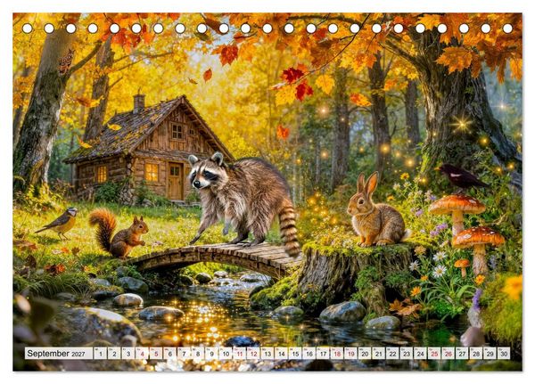 Produktbild: M&auml;rchenhafte Cottages - Waldzauber und versteckte Tiere entdecken! (Tischkalender 2027 DIN A5 quer), CALVENDO Monatskalender
