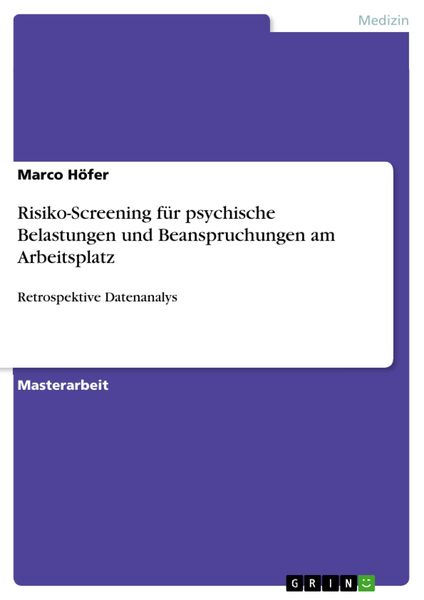 Produktbild: Risiko-Screening f&uuml;r psychische Belastungen und Beanspruchungen am Arbeitsplatz