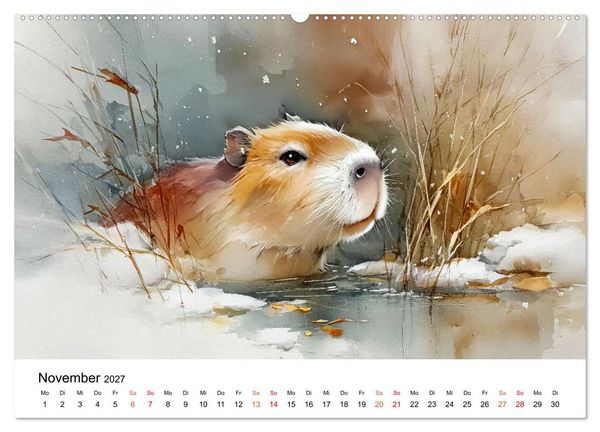 Produktbild: Capybara - die Kunst des gelassenen Daseins (hochwertiger Premium Wandkalender 2027 DIN A2 quer), Kunstdruck in Hochglanz