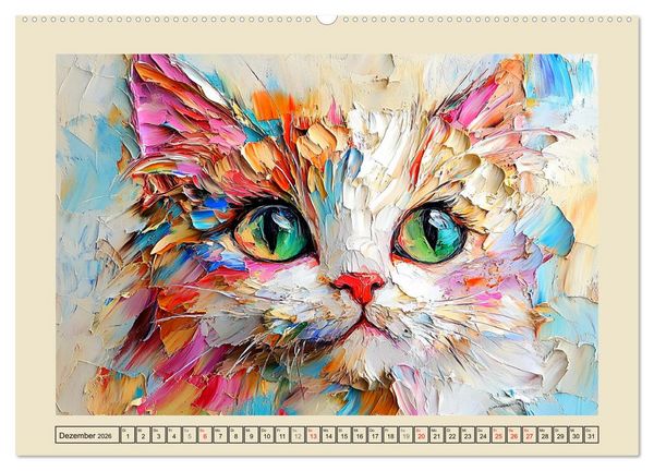 Produktbild: Katzengesichter im &Ouml;lgem&auml;lde-Stil. Liebliche Portraits f&uuml;rs Herz (Wandkalender 2026 DIN A2 quer), CALVENDO Monatskalender