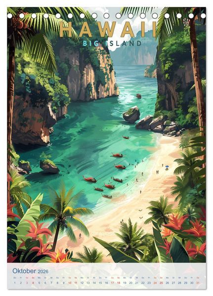 Produktbild: Hawaii - Old School Poster Style (Tischkalender 2026 DIN A5 hoch), CALVENDO Monatskalender