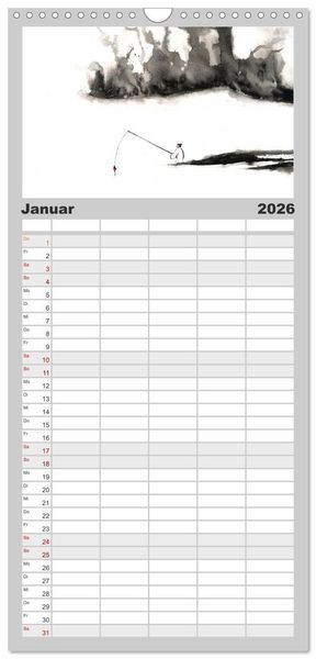 Produktbild: Familienplaner 2026 - Asiatische Tuschmalerei mit 5 Spalten (Wandkalender, 21 x 45 cm) CALVENDO