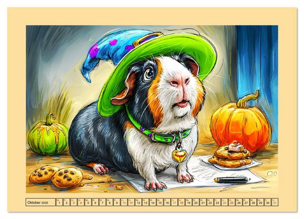Produktbild: Niedliche Meerschweinchen. Zauberhafte Cartoons mit Witz und Charme (hochwertiger Premium Wandkalender 2026 DIN A2 quer), Kunstdruck in Hochglanz