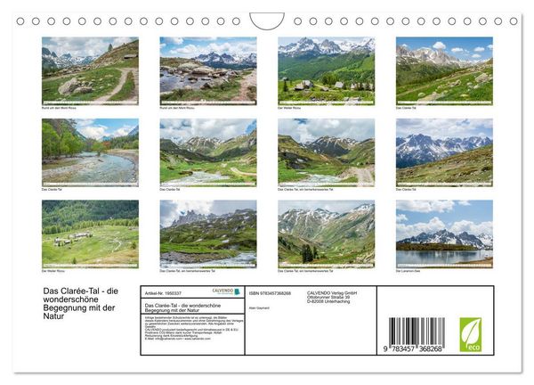 Produktbild: Das Clar&eacute;e-Tal - die wondersch&ouml;ne Begegnung mit der Natur (Wandkalender 2026 DIN A4 quer), CALVENDO Monatskalender