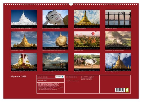 Produktbild: Myanmar 2026 (Wandkalender 2026 DIN A2 quer), CALVENDO Monatskalender