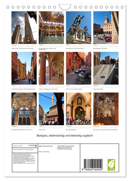 Produktbild: Bologna, altehrw&uuml;rdig und lebendig zugleich (Wandkalender 2026 DIN A4 hoch), CALVENDO Monatskalender