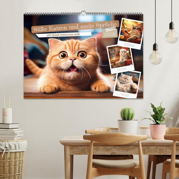 Produktbild: S&uuml;&szlig;e Katzen und coole Spr&uuml;che (Wandkalender 2026 DIN A2 quer), CALVENDO Monatskalender