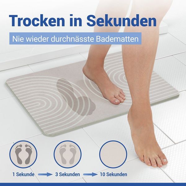 Produktbild: Diatomit Badematte Mod. Nazca Beige, 60 x 39 cm, schnelltrocknend und rutschsicher