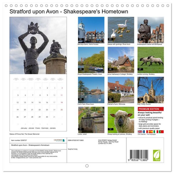 Produktbild: Stratford upon Avon - Shakespeare's Hometown (Wall Calendar 2026 12 &times; 12 Inch) CALVENDO 12 Month Wall Calendar