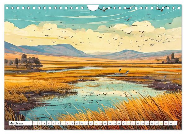Produktbild: Peaceful Realms of Illustrated Landscapes (Wall Calendar 2026 DIN A4 landscape), CALVENDO 12 Month Wall Calendar