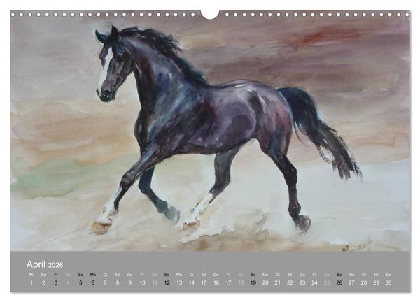 Produktbild: Mit Pferden durch die Jahreszeiten - Pferdebilder in &Ouml;l und Aquarell (Wandkalender 2026 DIN A3 quer), CALVENDO Monatskalender