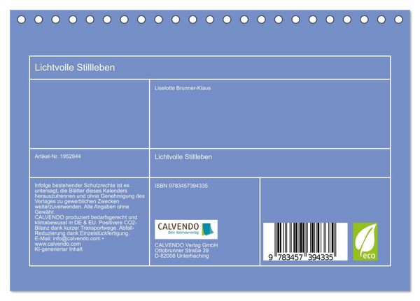 Produktbild: Lichtvolle Stillleben (Tischkalender 2026 DIN A5 quer), CALVENDO Monatskalender
