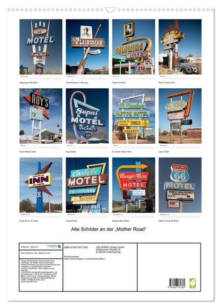 Produktbild: Alte Schilder an der &bdquo;Mother Road&ldquo; (Wandkalender 2026 DIN A2 hoch), CALVENDO Monatskalender