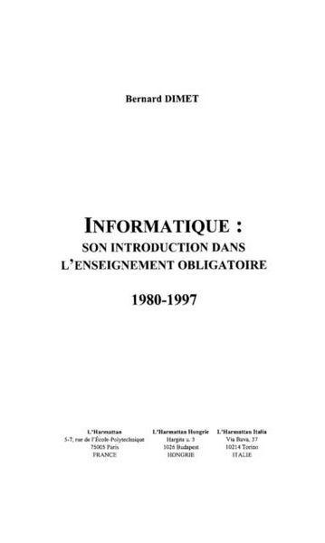 Produktbild: Informatique: introduction dans l'enseig