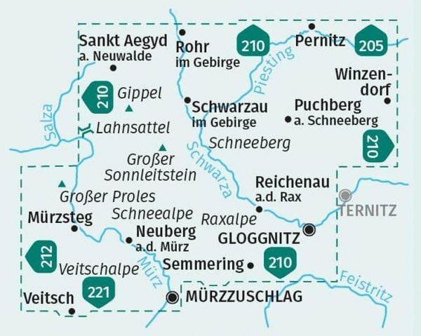 Produktbild: KOMPASS Wanderkarten-Set 228 Wiener Hausberge, Schneeberg, Rax (2 Karten) 1:25.000