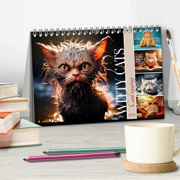 Produktbild: WITTY CATS Cool sayings (Desk Calendar 2026 DIN A5 landscape), CALVENDO 12 Month DeskCalendar