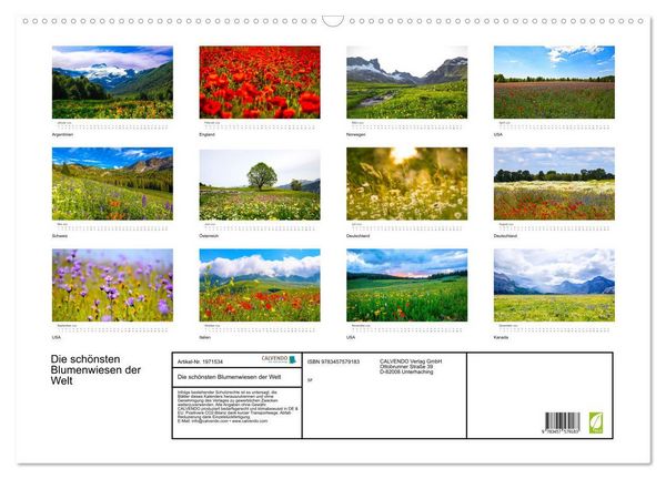Produktbild: Die sch&ouml;nsten Blumenwiesen der Welt (Wandkalender 2026 DIN A2 quer), CALVENDO Monatskalender