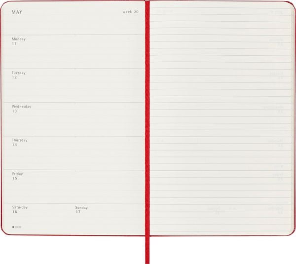 Produktbild: Moleskine 18 Monate Wochen Notizkalender 2025/2026, L/A5, 1 Wo = 1 Seite, Rechts linierte Seite, Fester Einband, Scharlachrot