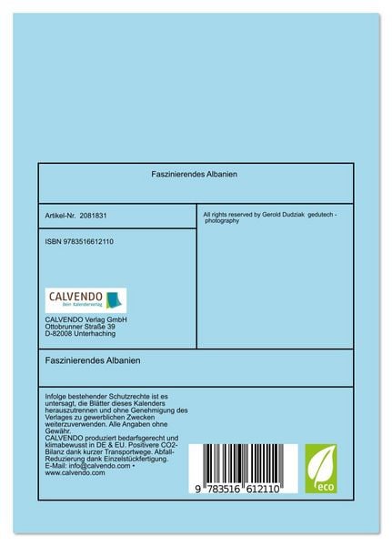 Produktbild: Faszinierendes Albanien (Tischkalender 2026 DIN A5 hoch), CALVENDO Monatskalender