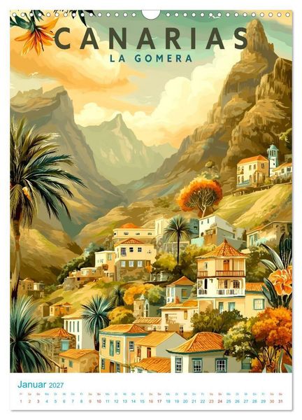 Produktbild: Kanarische Inseln - Old School Poster Style (Wandkalender 2027 DIN A3 hoch), CALVENDO Monatskalender