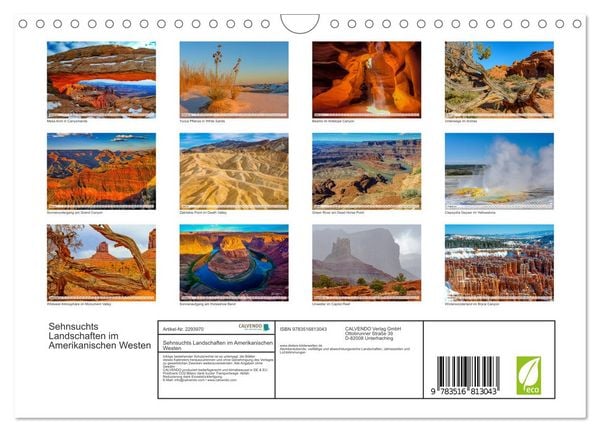 Produktbild: Sehnsuchts Landschaften im Amerikanischen Westen (Wandkalender 2027 DIN A4 quer), CALVENDO Monatskalender