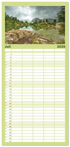 Produktbild: Familienplaner 2026 - Alpensee - Wunder der Natur mit 5 Spalten (Wandkalender, 21 x 45 cm) CALVENDO