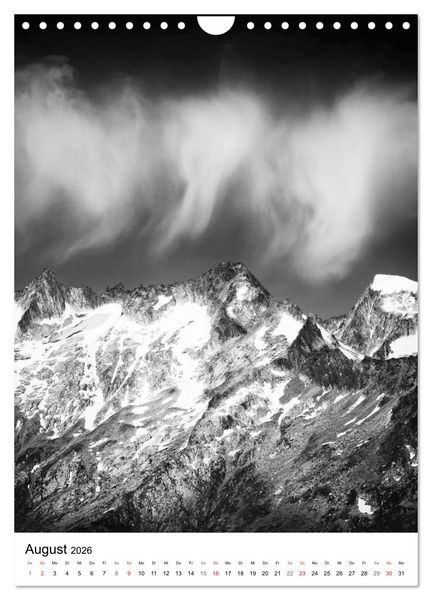 Produktbild: SCHWEIZER ALPEN in Schwarz und Wei&szlig; (Wandkalender 2026 DIN A4 hoch), CALVENDO Monatskalender