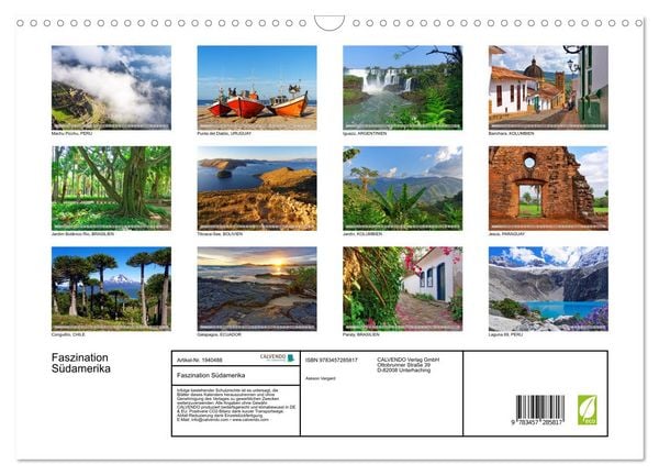 Produktbild: Faszination S&uuml;damerika (Wandkalender 2026 DIN A3 quer), CALVENDO Monatskalender