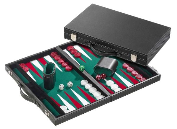 Backgammon grün, groß, Kunstleder