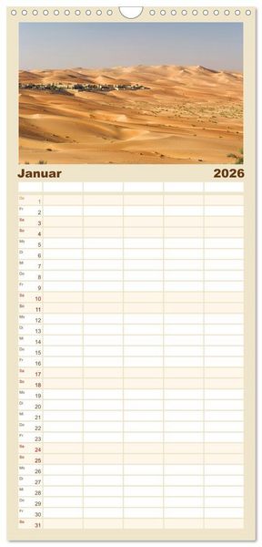 Produktbild: Familienplaner 2026 - Die D&uuml;nen in der W&uuml;ste von Abu Dhabi mit 5 Spalten (Wandkalender, 21 x 45 cm) CALVENDO
