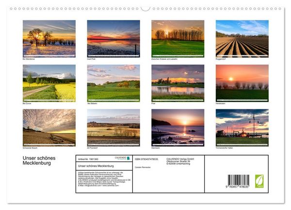 Produktbild: Unser sch&ouml;nes Mecklenburg (hochwertiger Premium Wandkalender 2026 DIN A2 quer), Kunstdruck in Hochglanz