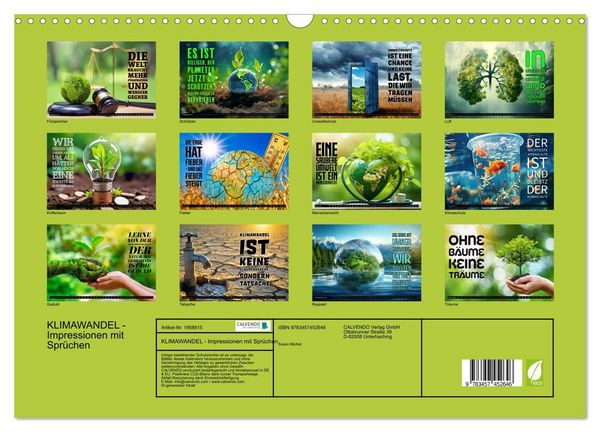 Produktbild: KLIMAWANDEL - Impressionen mit Spr&uuml;chen (Wandkalender 2026 DIN A3 quer), CALVENDO Monatskalender