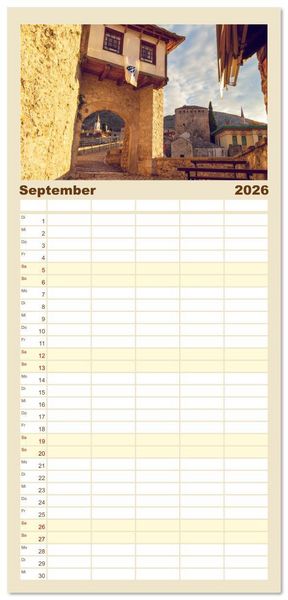 Produktbild: Familienplaner 2026 - Die Altstadt von Mostar mit 5 Spalten (Wandkalender, 21 x 45 cm) CALVENDO