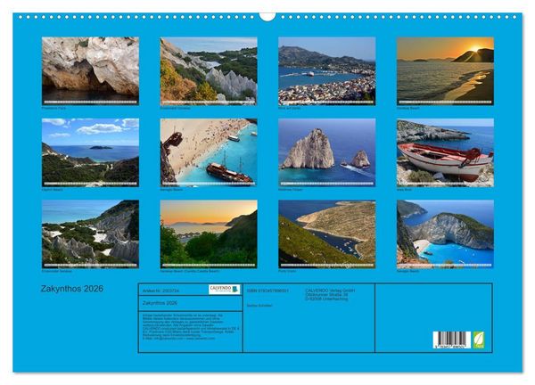 Produktbild: Zakynthos 2026 (Wandkalender 2026 DIN A2 quer), CALVENDO Monatskalender