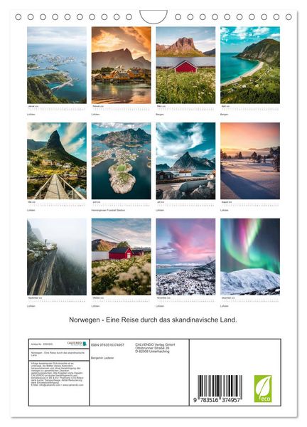 Produktbild: Norwegen - Eine Reise durch das skandinavische Land. (Wandkalender 2026 DIN A4 hoch), CALVENDO Monatskalender