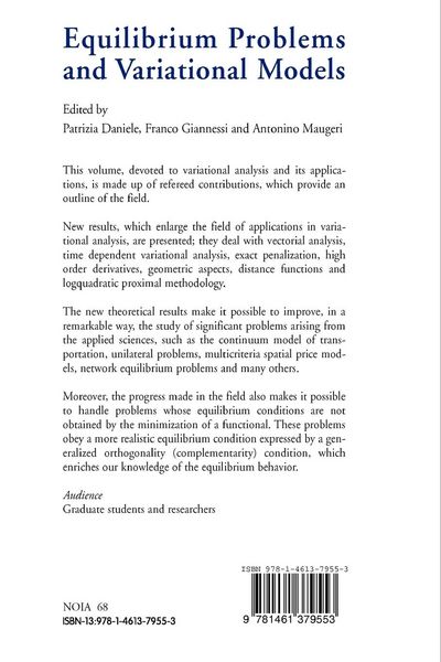 Produktbild: Equilibrium Problems and Variational Models