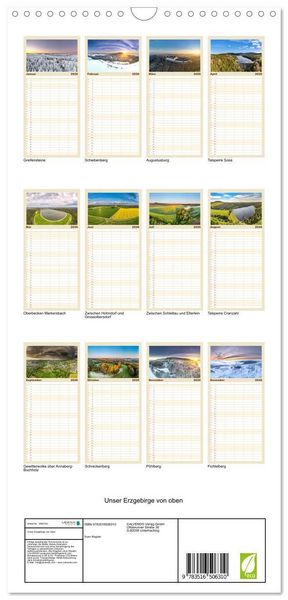 Produktbild: Familienplaner 2026 - Unser Erzgebirge von oben mit 5 Spalten (Wandkalender, 21 x 45 cm) CALVENDO