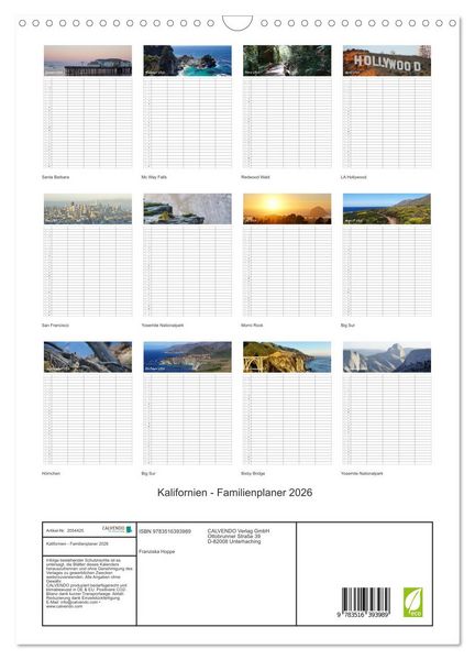 Produktbild: Kalifornien - Familienplaner 2026 (Wandkalender 2026 DIN A3 hoch), CALVENDO Monatskalender