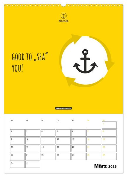 Produktbild: hafenprinzessin: Ankertr&auml;ume & Meer - Der moderne Zitate-Wandkalender f&uuml;r maritime Lebensmomente! (Wandkalender 2026 DIN A2 hoch), CALVENDO Monatskalender