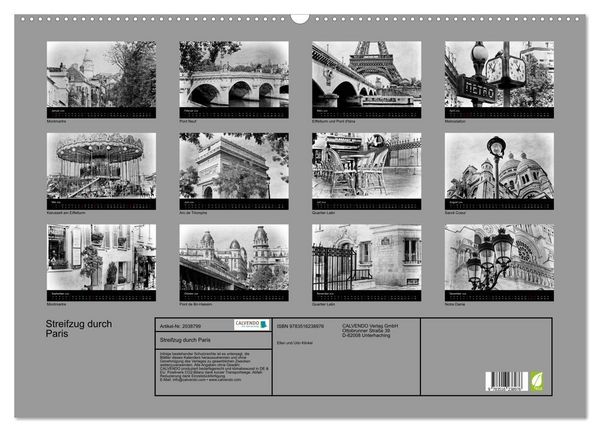 Produktbild: Streifzug durch Paris (Wandkalender 2026 DIN A2 quer), CALVENDO Monatskalender